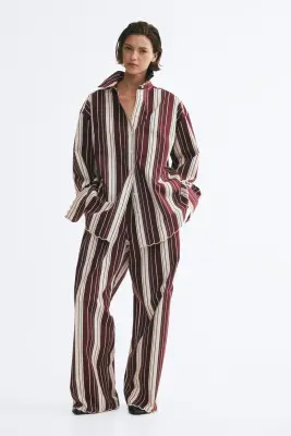 Chemise à bords festonnés en coton - Bordeaux/rayé — photo 1
