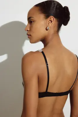 Soutien-gorge souple et paddé en dentelle - Noir/crème — photo 4