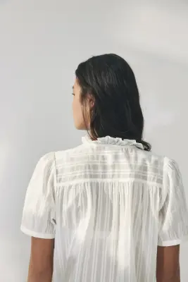 Blouse volantée en coton - Blanc — photo 3