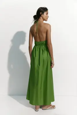 Robe dos nu en popeline - Vert — photo 3