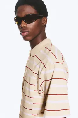 Polo ample et carré - Beige cendré clair rayé — photo 2