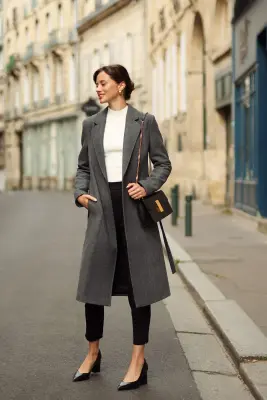 Colette Wrap Coat - Grey fishbone — photo 5