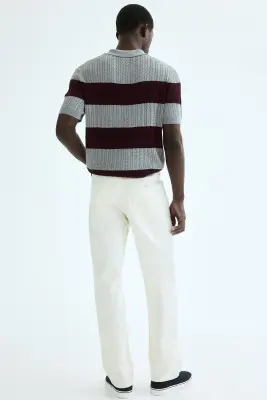 Polo Regular Fit en maille torsadée - Gris chiné/rayé — photo 3