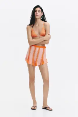 Short en maille de viscose - Orange/rayé — photo 2