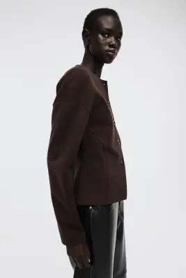 Blazer sans col en scuba - Marron foncé — photo 3