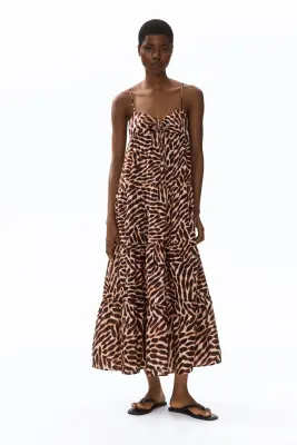 Robe à étages avec bretelles fines - Beige clair/motif — photo 1