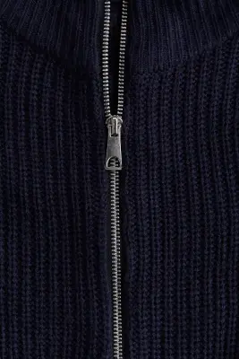 Pull en maille épaisse avec col zippé - Bleu marine — photo 3