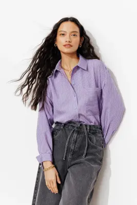 Chemise oversize rayée Femme — photo 2