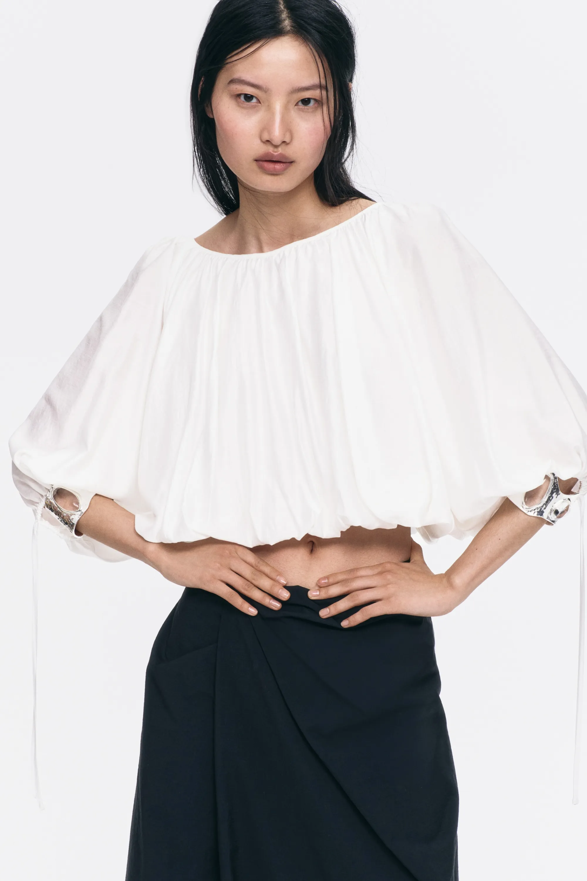Blouse oversize avec liens à nouer - Blanc