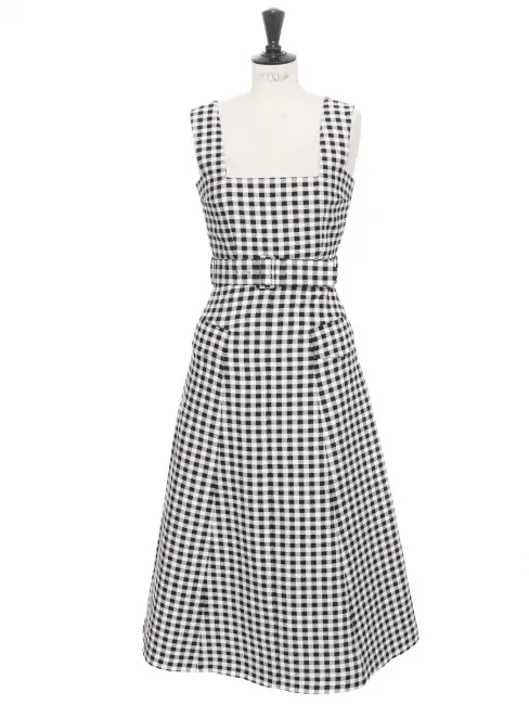 Robe PETRA longue vichy noire et blanche ceinturée Prix boutique 970€ Taille 36