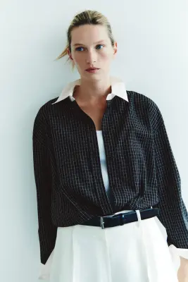 Chemise oversize - Gris anthracite/carreaux — photo 2