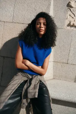 Pull sans manches avec col cheminée - Bleu foncé — photo 2