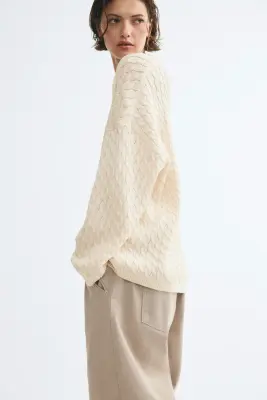 Pull oversize en maille torsadée - Beige clair — photo 3