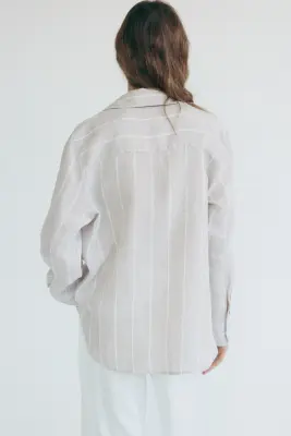 Chemise en lin - Beige clair/rayures blanches — photo 2