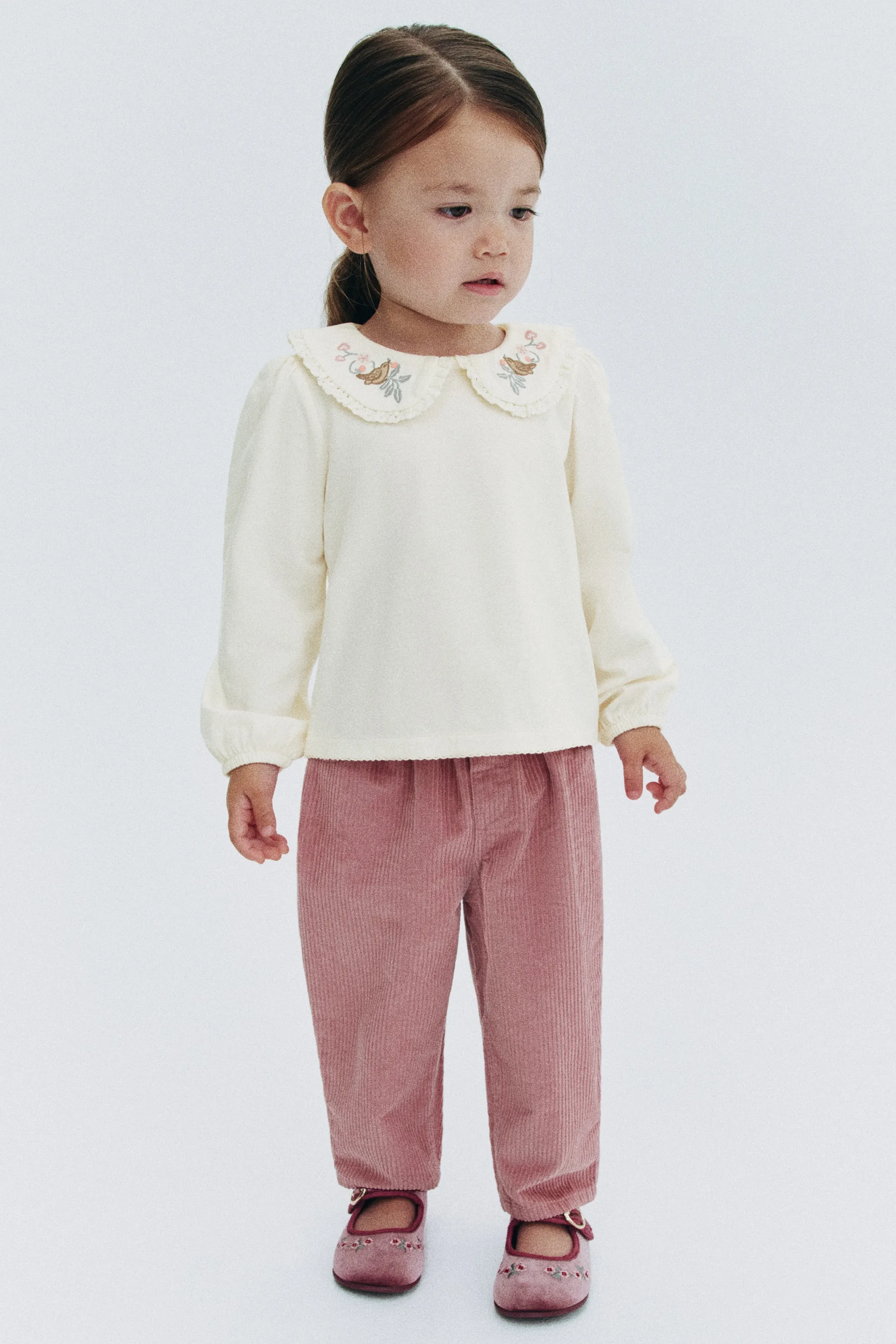 Blouse en coton avec détails brodés - Crème