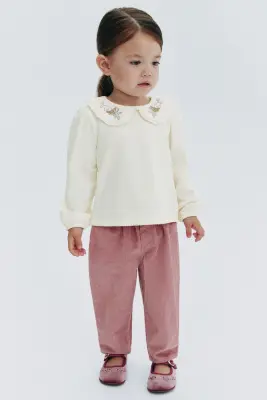Blouse en coton avec détails brodés - Crème — photo 1