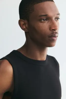 Débardeur côtelé Slim Fit - Noir — photo 2