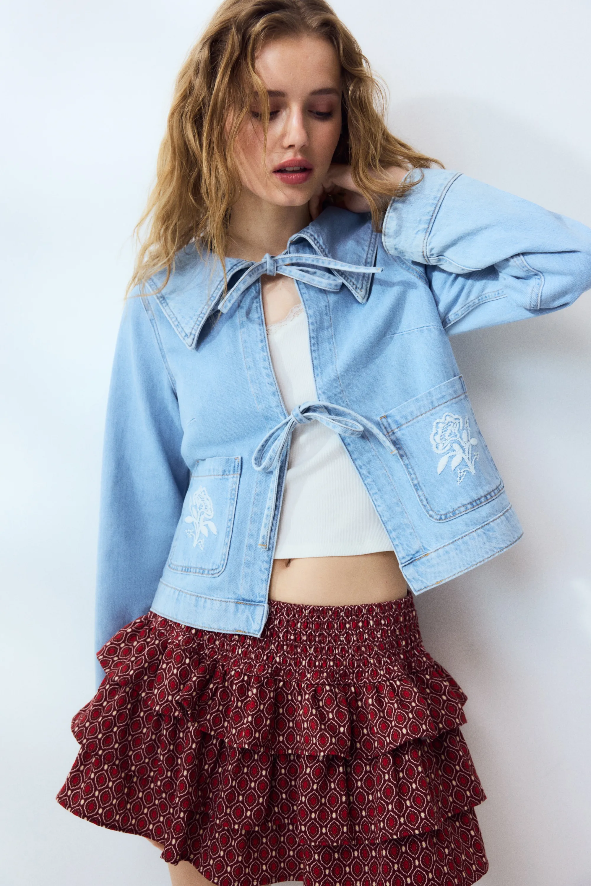 Veste à nouer en denim - Bleu denim clair