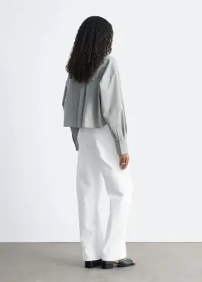 Chemise courte oversize en coton - Beige/Rayures bleues — photo 4