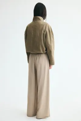 Pantalon à cordon en viscose mélangée - Beige — photo 3