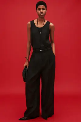 PANTALON LARGE EN LIN MÉLANGÉ DÉCONTRACTÉ - NOIR CHINÉ — photo 4