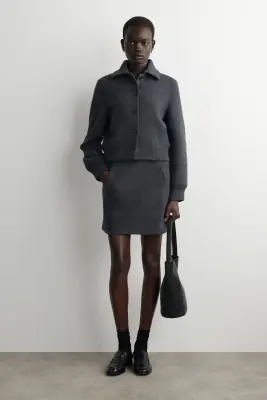 MINI-JUPE EN LAINE MÉRINOS BOUILLIE - GRIS — photo 1