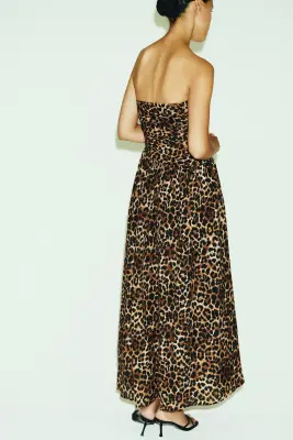 Robe bandeau plissée - Beige/imprimé léopard — photo 2