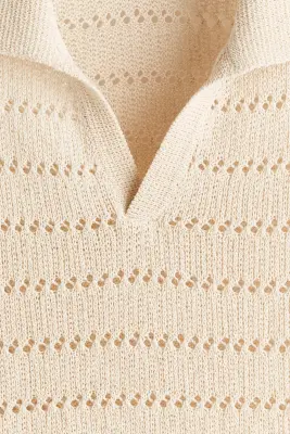 Polo Relaxed fit en maille ajourée - Beige clair — photo 4