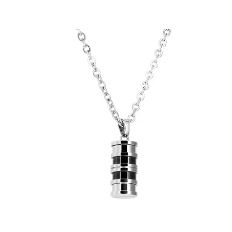ROCHET - Pendentif GENTLEMAN Acier Bicolore PVD Noir et Chaîne 50+4cm HP8061A