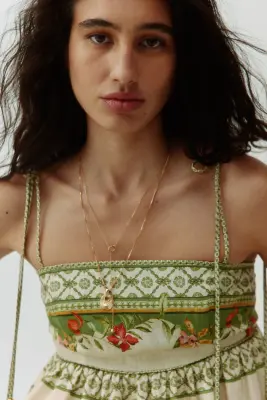 Robe avec bretelles à nouer - Vert/fleurs — photo 2