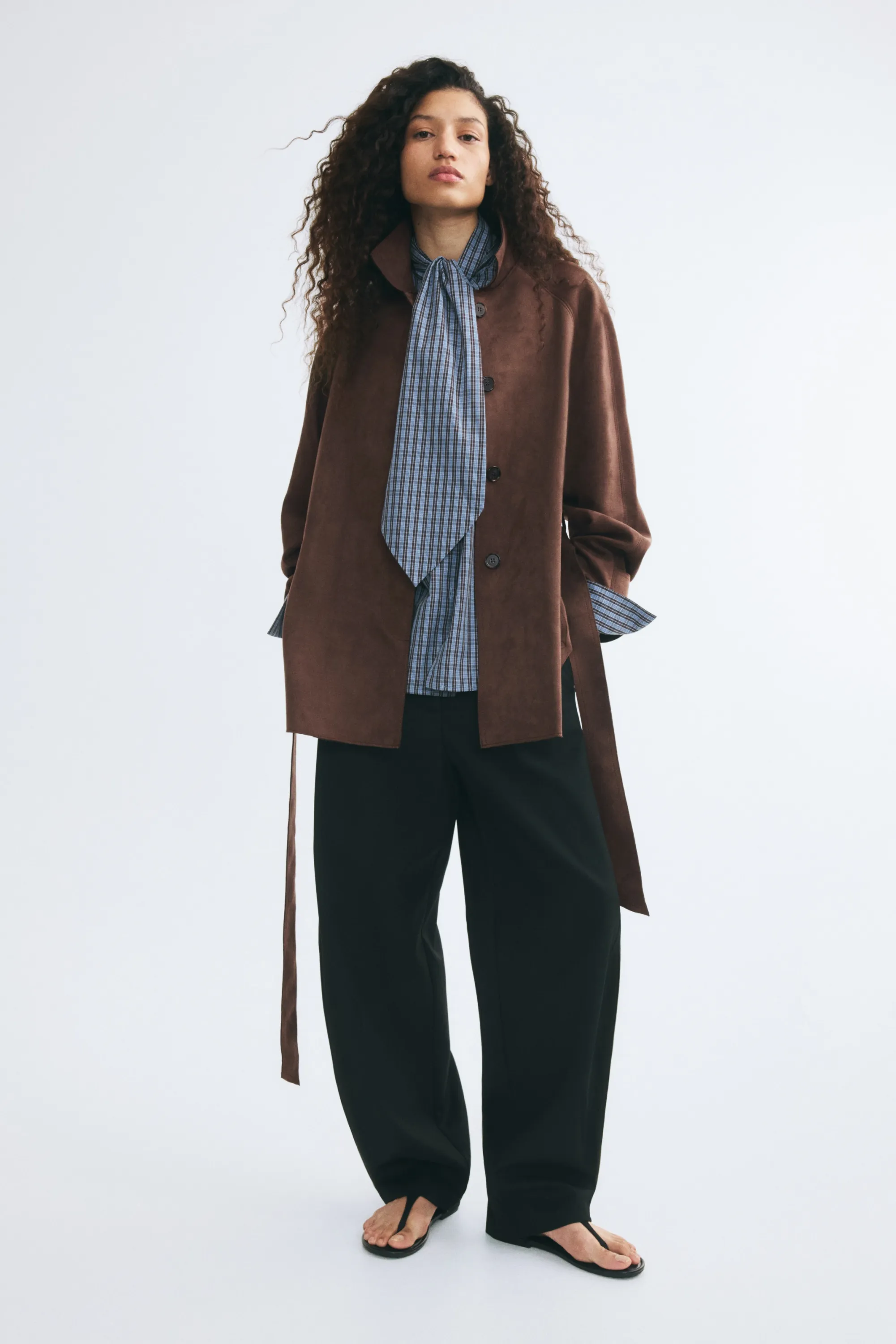 Manteau court avec ceinture à nouer - Marron foncé