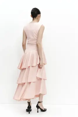MAMA Robe en jersey romanite avec jupe en satin - Rose poudré — photo 4