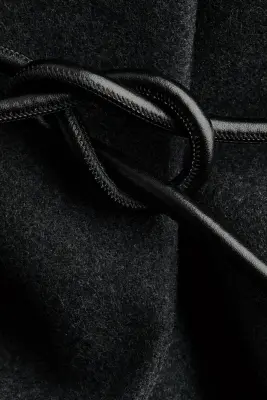 Manteau en laine mélangée avec ceinture à nouer - Gris foncé chiné — photo 4