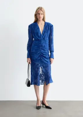 Robe en mélange de mousseline et de soie - Bleu/Imprimé floral — photo 2