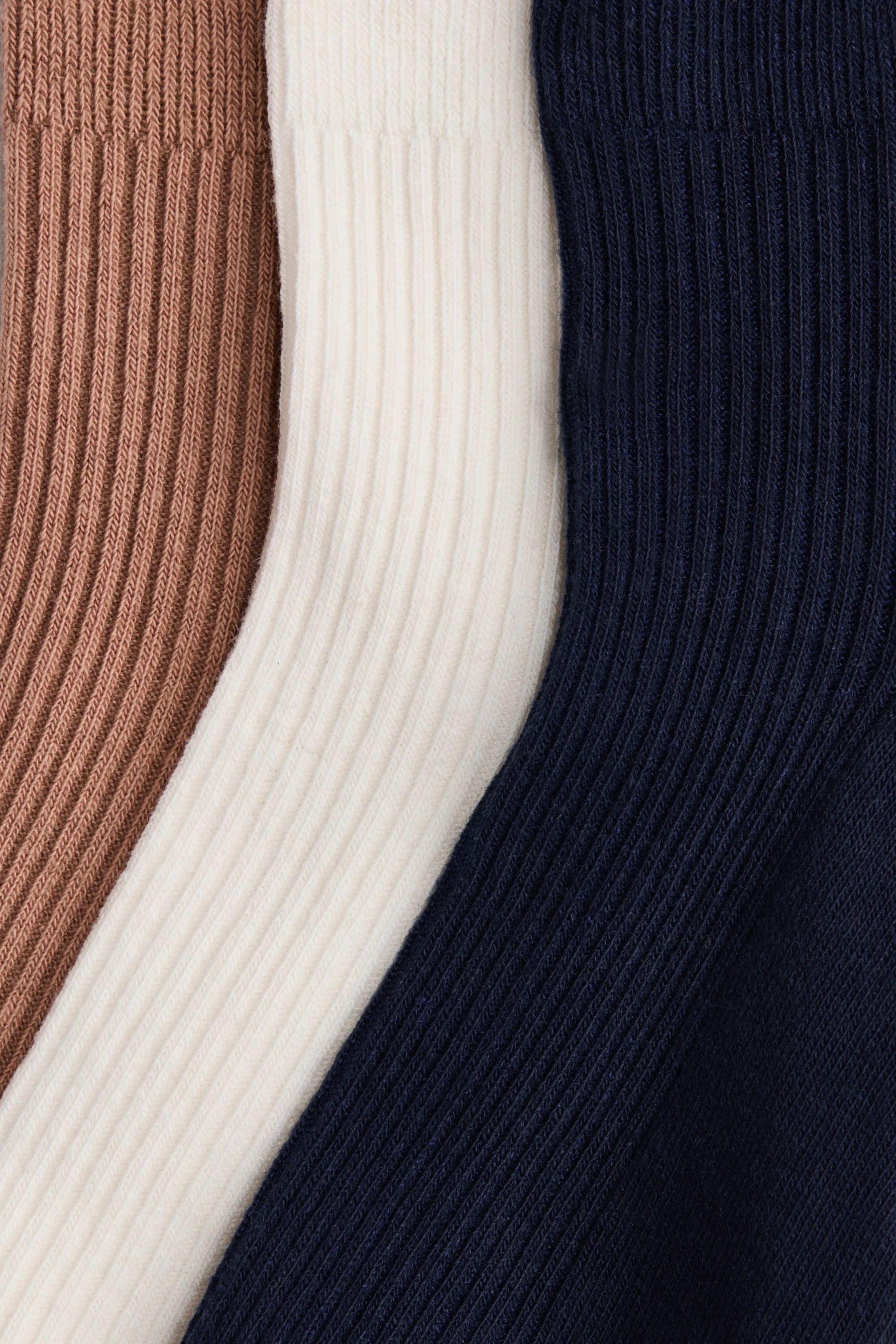 Lot de 3 paires de socquettes en maille côtelée - Bleu marine/beige foncé/crème