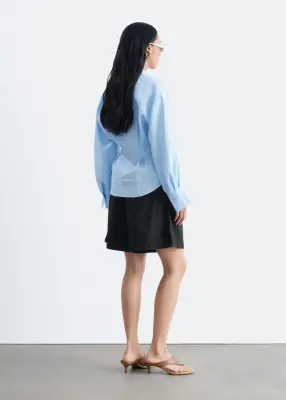 Chemise en lin plissée à la taille - Bleu clair — photo 5