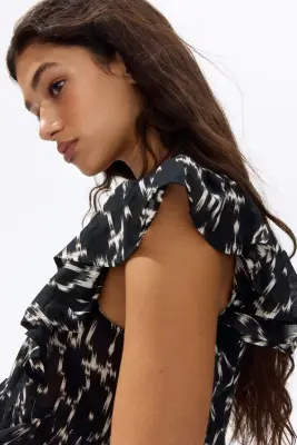 Top volanté en coton - Gris foncé/motif — photo 3