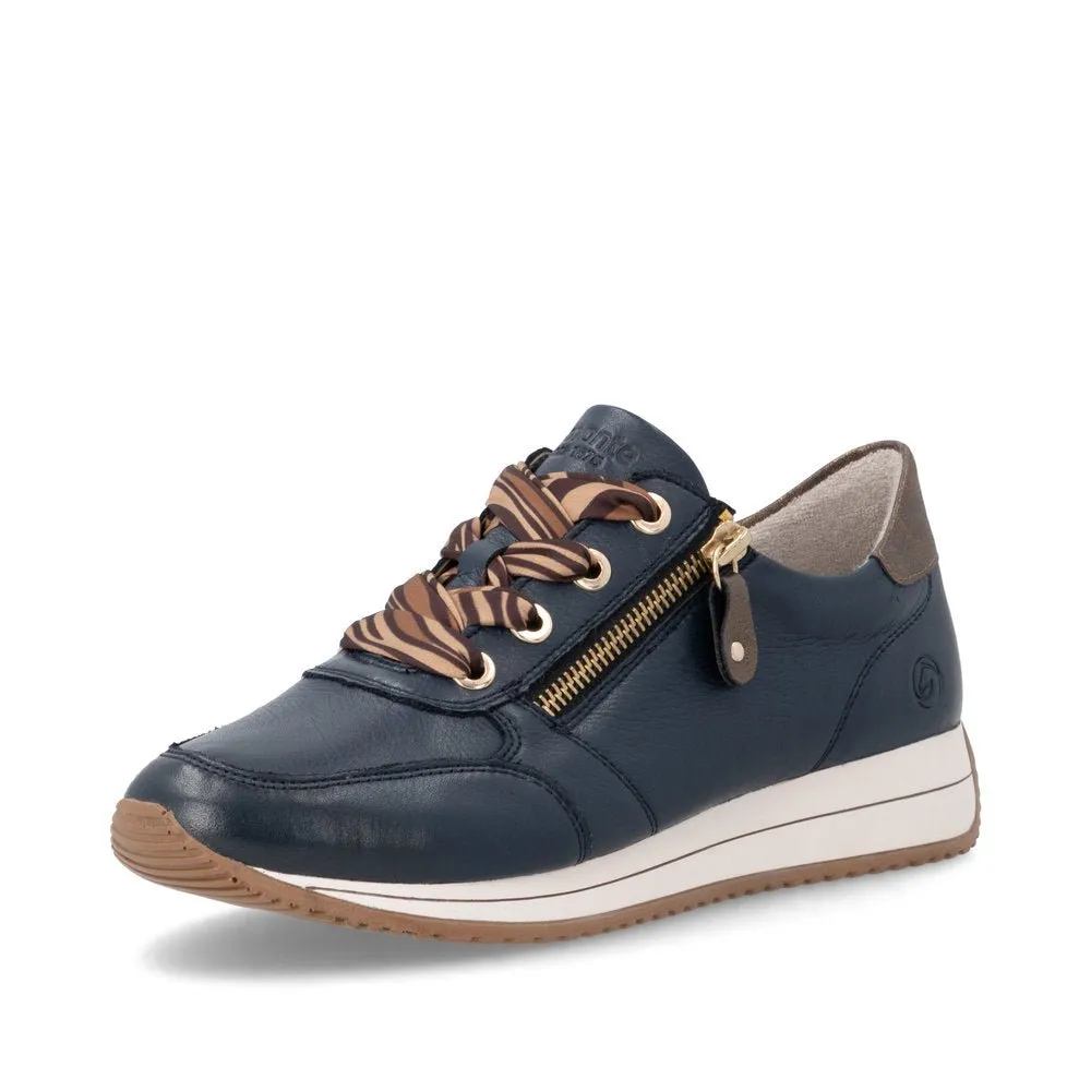 Baskets Remonte D0H11-15 Bleues - Cuir Lisse Talon Plat Grande Pointure Femme
