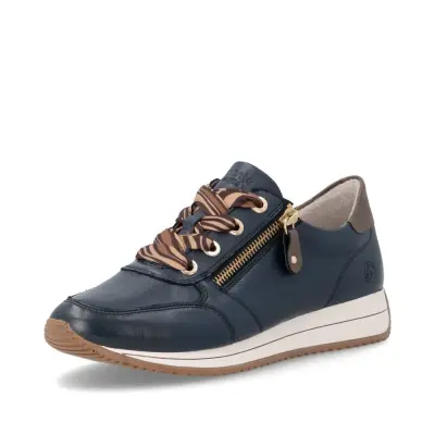 Baskets Remonte D0H11-15 Bleues - Cuir Lisse Talon Plat Grande Pointure Femme — photo 1