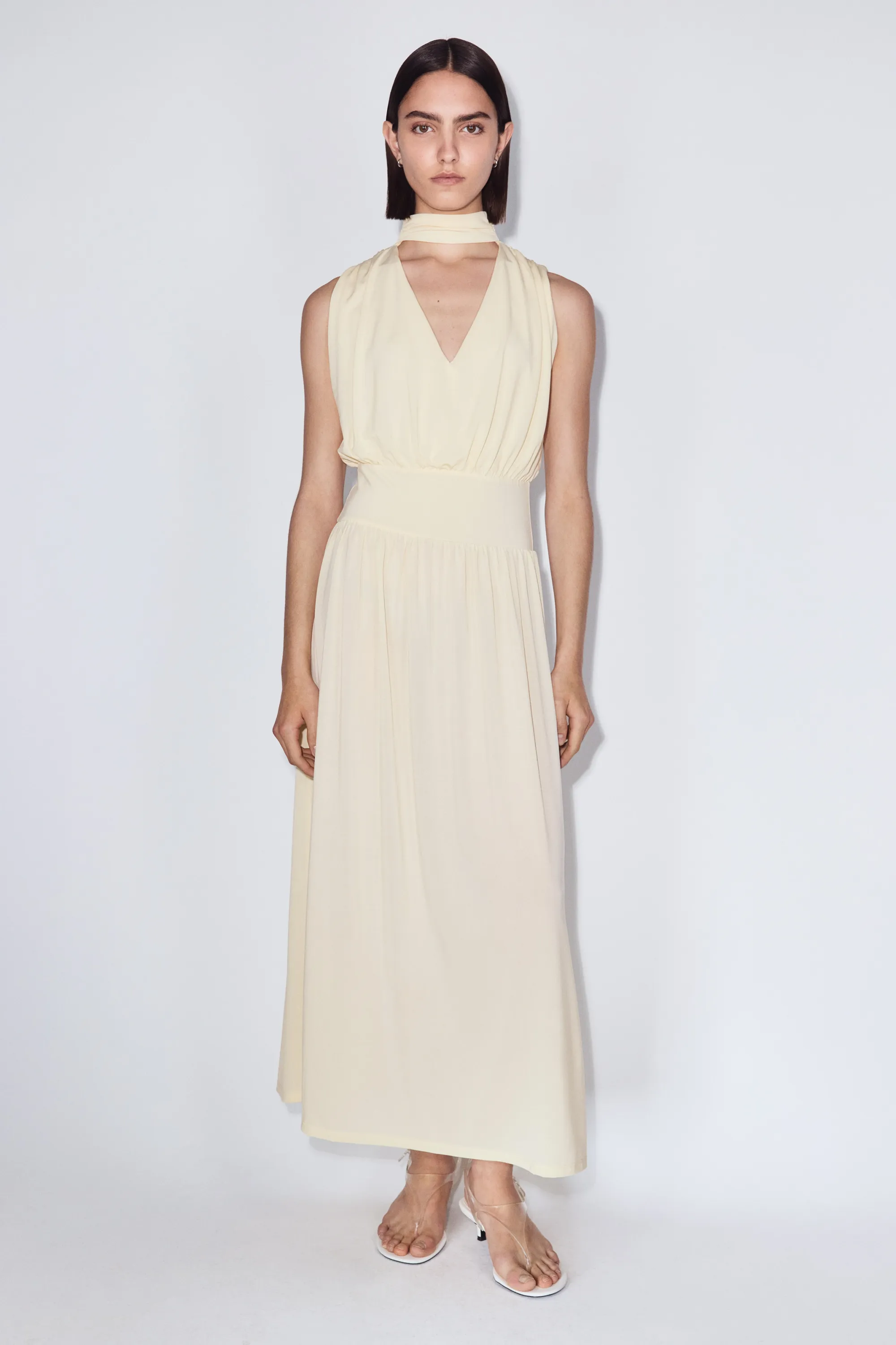 Robe midi à effet drapé - Jaune clair