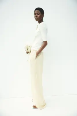 Pantalon à cordon en lin mélangé - Jaune — photo 2