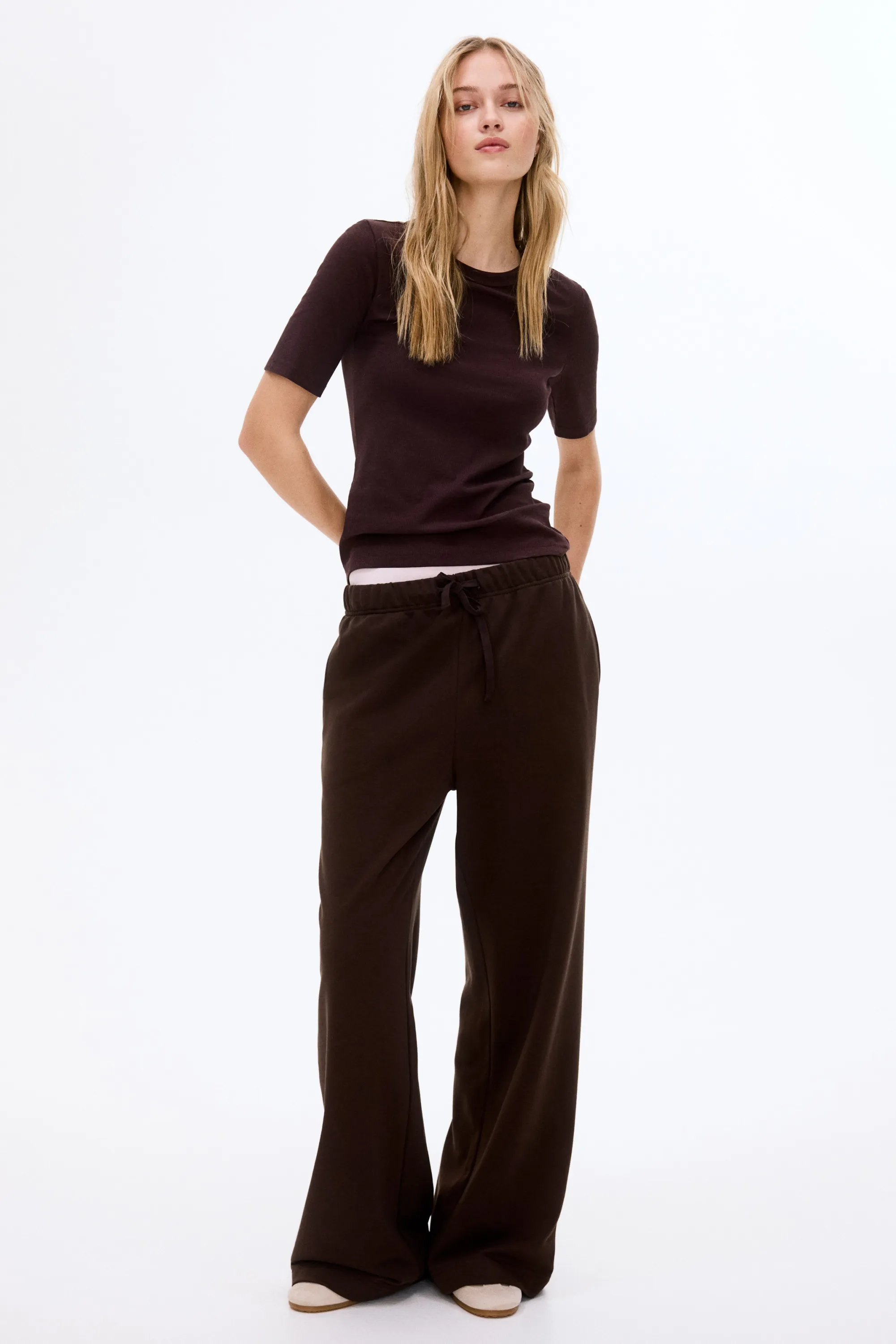T-shirt côtelé - Marron foncé