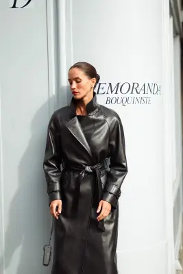 Nadine Faux Leather Trench Coat - Black — photo 6