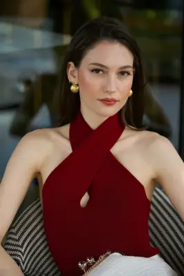 Amanda Halter Knit Top - Bordeaux — photo 2