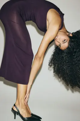 Robe asymétrique à effet drapé - Violet prune foncé — photo 3
