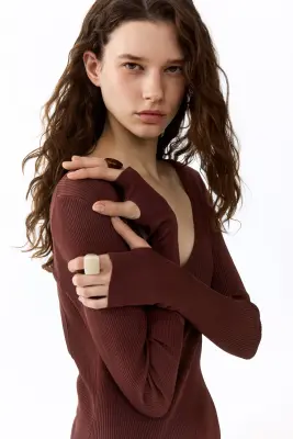 Twist-detail dress - Marron — photo 3