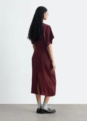 Robe midi à taille torsadée - Rouge foncé — photo 5