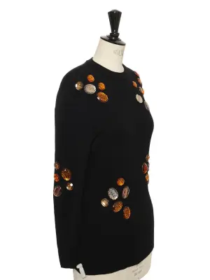 Pull col rond en laine d'agneau noire brodée de pierres cuivre et argent Prix boutique 1400€ Taille 36 — photo 5
