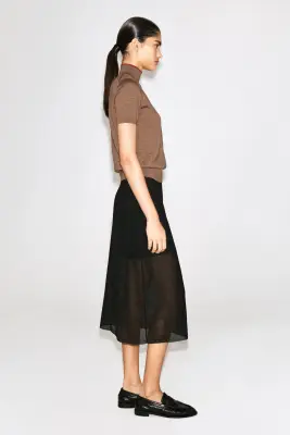 TOP À COL MONTANT EN LAINE MÉRINOS - BEIGE CHINÉ / ROUGE — photo 5