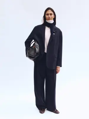 Pantalon en laine nattée - Bleu foncé — photo 4